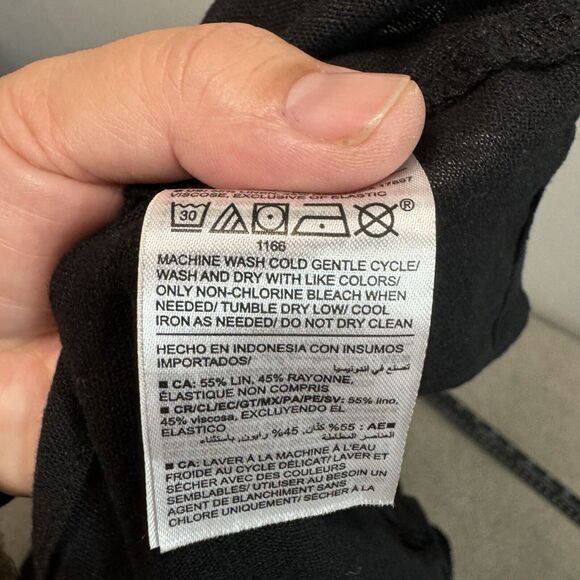 Old Navy Dress M Black Linen Sleeveless Midi Smocked Pockets Cottagecore Prairie - Picture 8 of 9